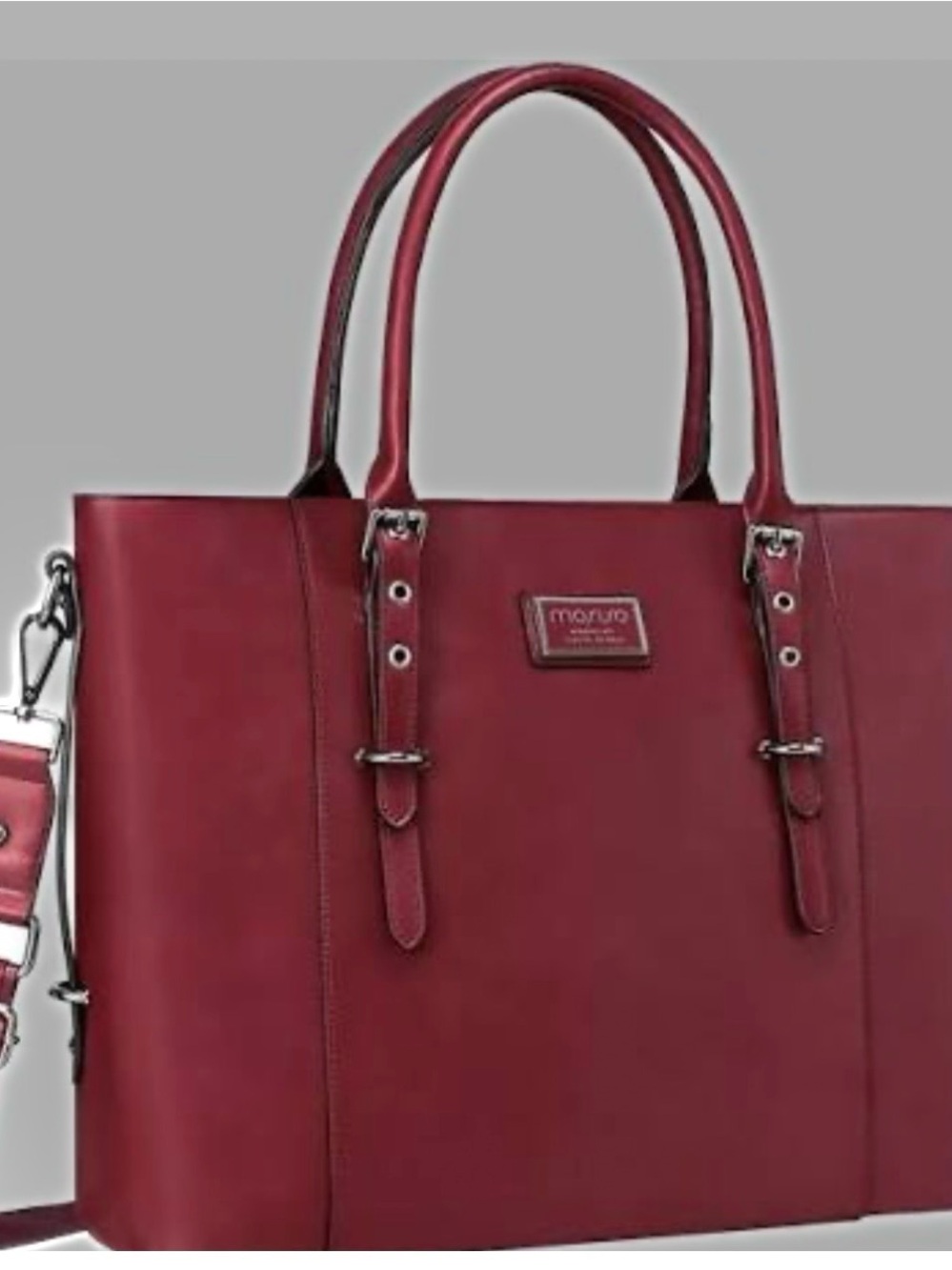 Mosiso Laptop  burgundy  Big  Structured Tote Bag  with Dual Handles